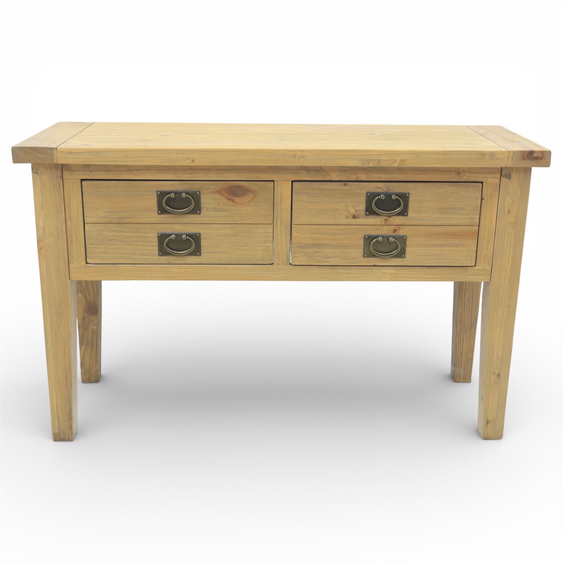 Rustic pine modern console table, fitted with two drawers