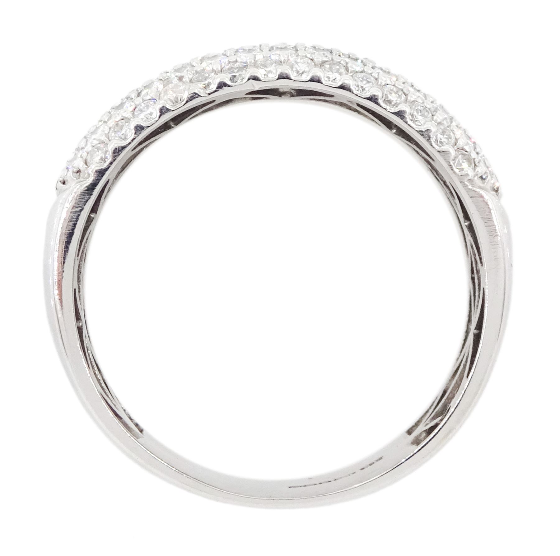 18ct white gold pave set round brilliant cut diamond dome ring, Sheffield 2011, total diamond weight approx 1.40 carat 