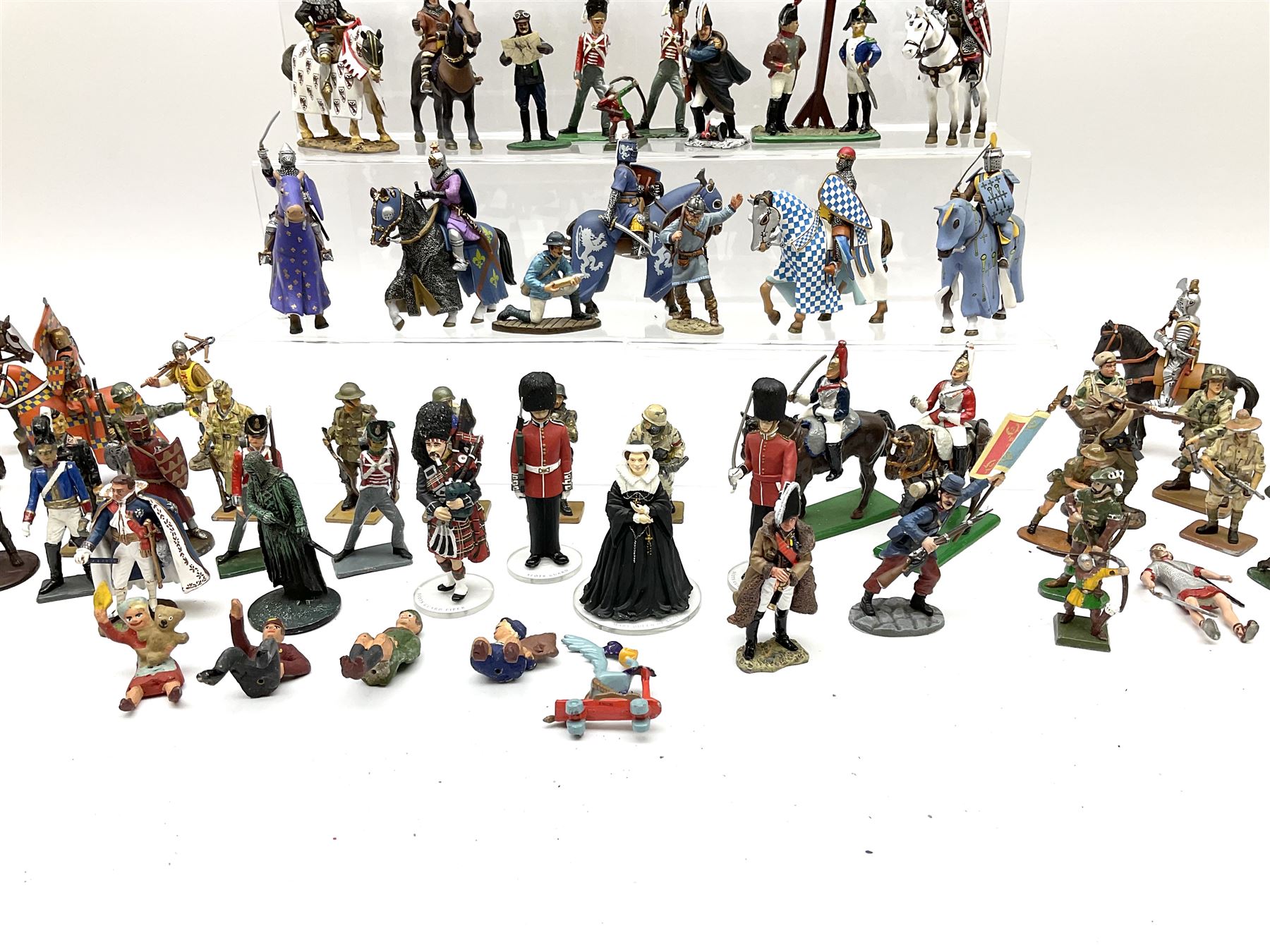 Over seventy cast metal figures by Del Prado, Corgi Icon, NLP etc including Napoleonic War, WW1 and WW2, knights on horseback and other mounted figures etc; all unboxed