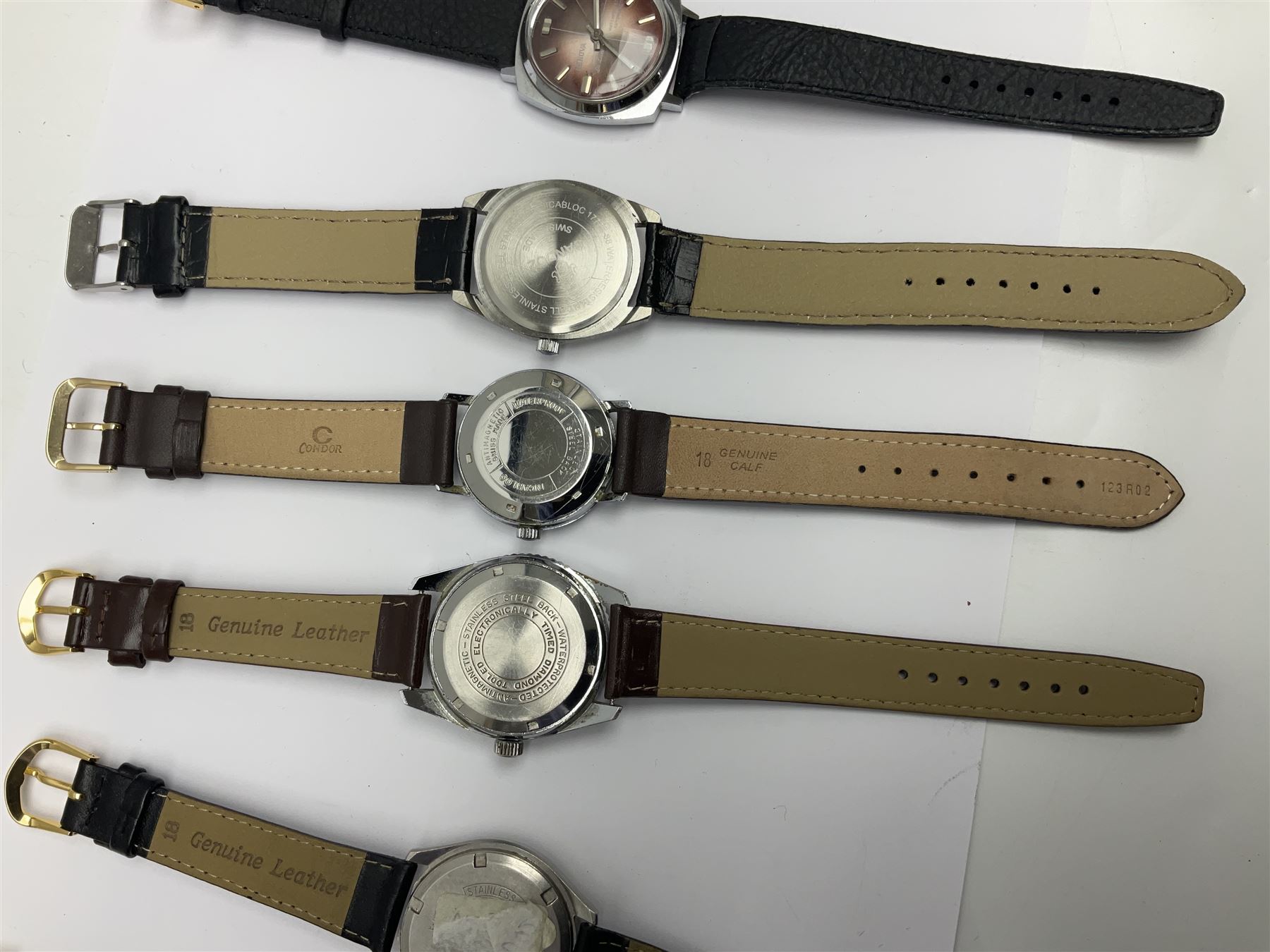 Eight manual wind wristwatches including Lonstar Exective, Ruhla, Josmar alarm, Seiko, Caravelle, Genova De Luxe, Sandoz and Gradus