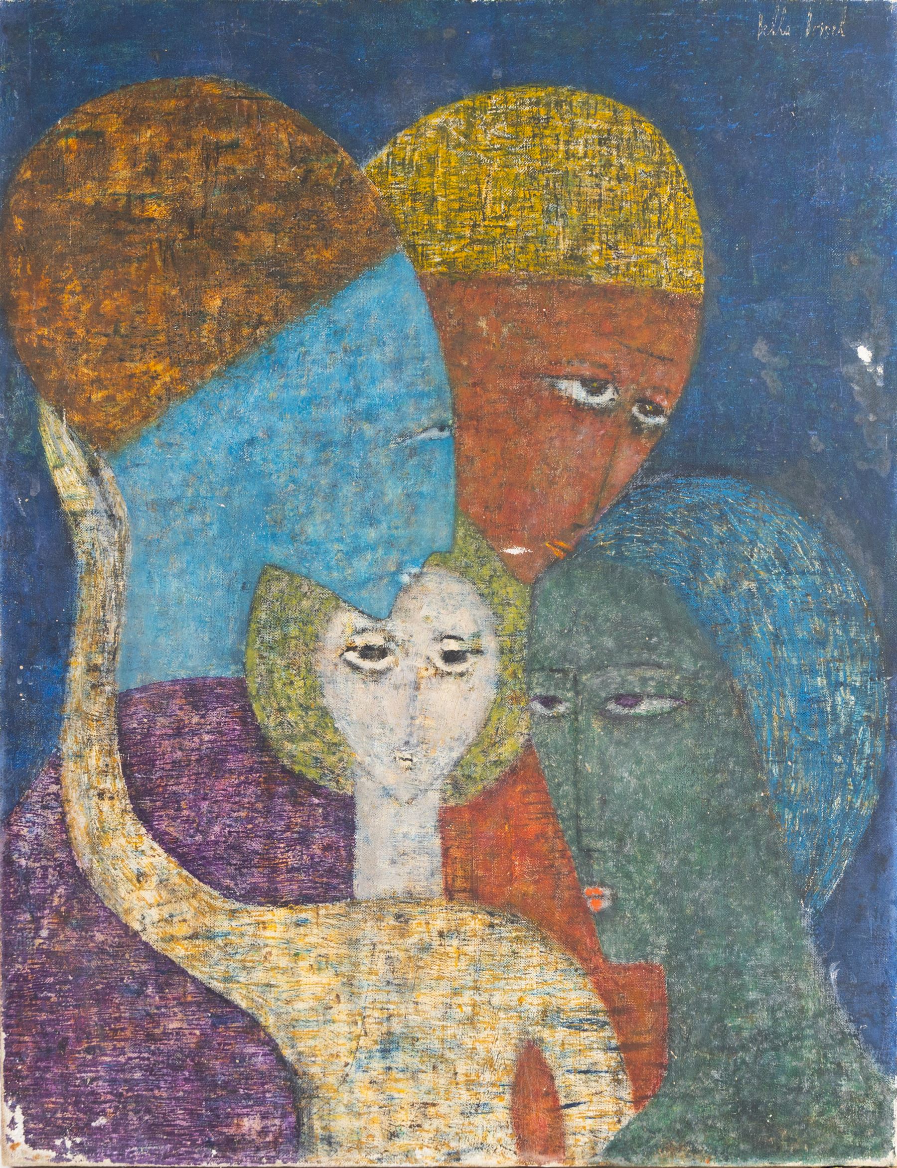 Bella Brisel (Israeli 1929-1982): Study of Heads, oil on canvas signed c. 1960, 65cm x 50cm (unframed)