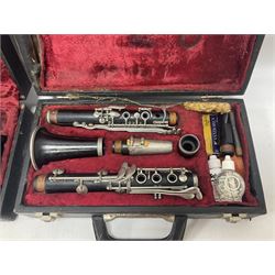 Boosey & Hawkes Regent B flat ebonite clarinet, and a French Noblet wooden intermediate clarinet
Both clarinets in their original fitted cases