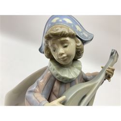 Lladro Musical Harlequins set, comprising Circus Serenade no 5694, Harlequin / Concertina no 5695 and Mandolin Serenade no 5696, all with original boxes, largest example H18cm