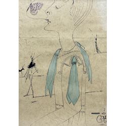 Spanish School (20th century): Surreal Art Nouveau Lady, watercolour and ink signed with monogram and dated 1971, 60cm x 42cm