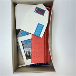 Britains 1:32 scale farm implements, vehicles and figures,  comprising 9563 Hay Baler, 9539 Seed Drill, 9534 Disc Harrow, 9537 Acrobat Rake, 9530 Three Furrow Plough, 9547 Horse Box with Horse, 9576 Farm Land Rover, 2078 male Rider with Horse, 9533 Roller, 9538 Vari-Spreader, 9536 Cultivator, three 1742 Hay Bales, 1740 Milk Churns and 1741 Sacks, all boxed, together with trees, walls, buildings and loose vehicles