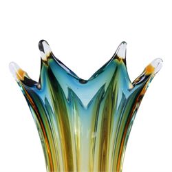 Zecchin vase, painted with reds, greens and yellows, together with a Murano vase with fluted rim, tallest H28cm
