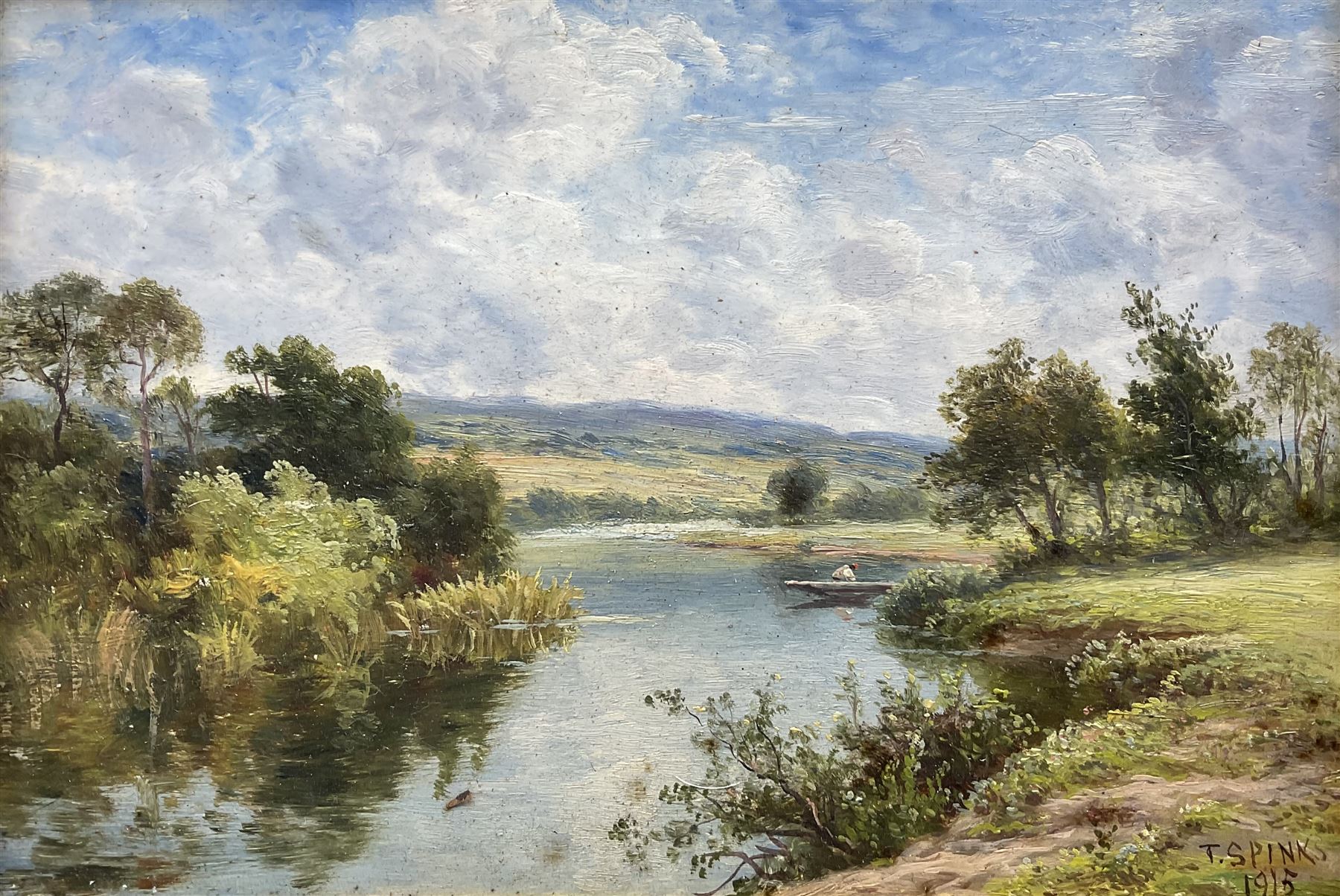 Thomas Spinks (British 1847-1927): Landscape with Stream, oil on panel signed and dated 1915, indistinctly titled verso 16.5cm x 24.5cm 