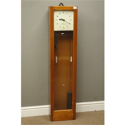  Gents' of Leicester teak cased electric master clock with pendulum, enclosed by glazed door, Arabic dial, dial labelled 'North East Time Recorders LTD', H129cm  