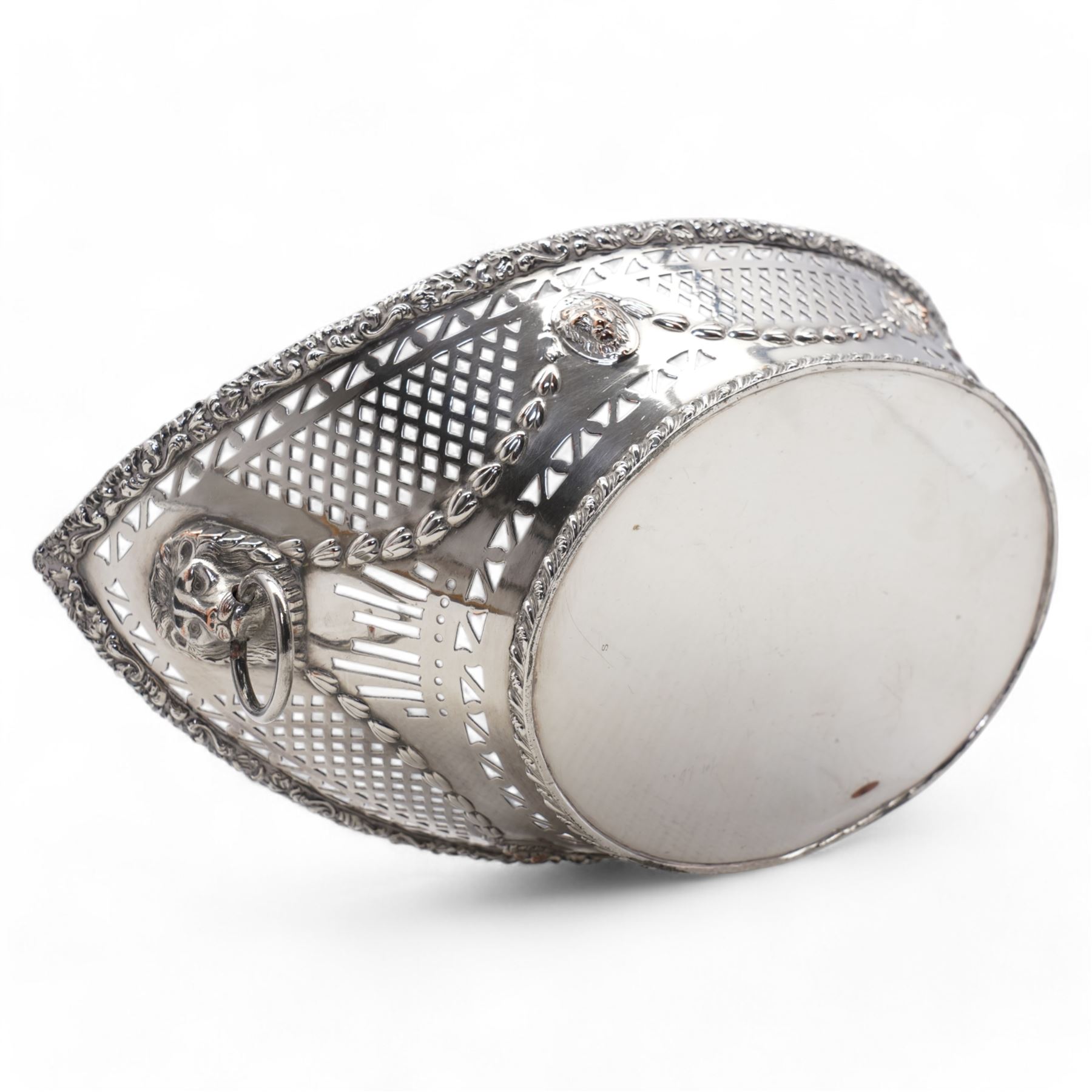 19th century silver plated bread basket, with impressed marks 'T' and 'S' to base, D32cm