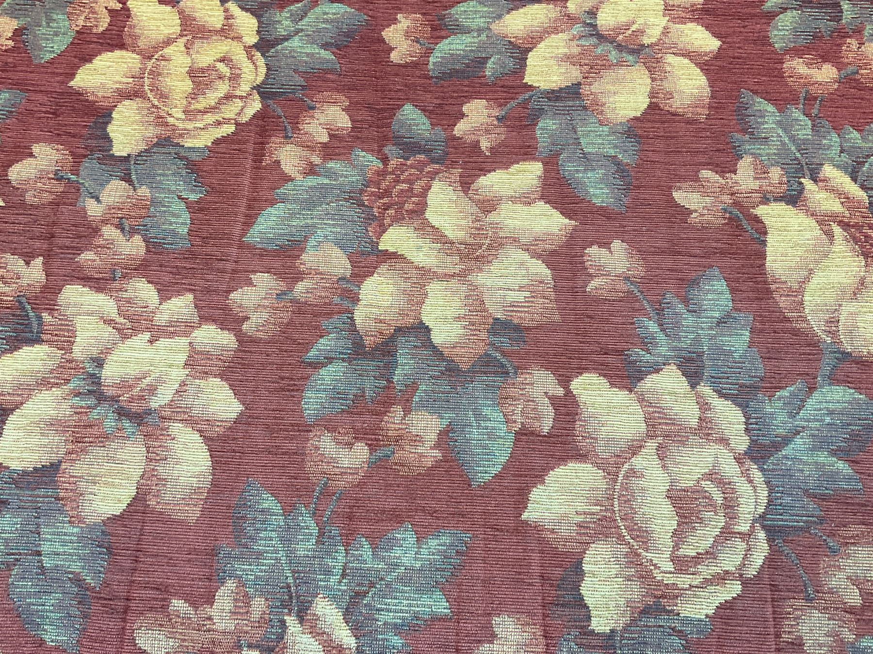 Ercol Renaissance elm two seat sofa, loose cushions in terracotta fabric