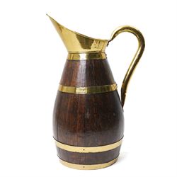 Large wooden and metal banded pitcher with loop handle H61cm
