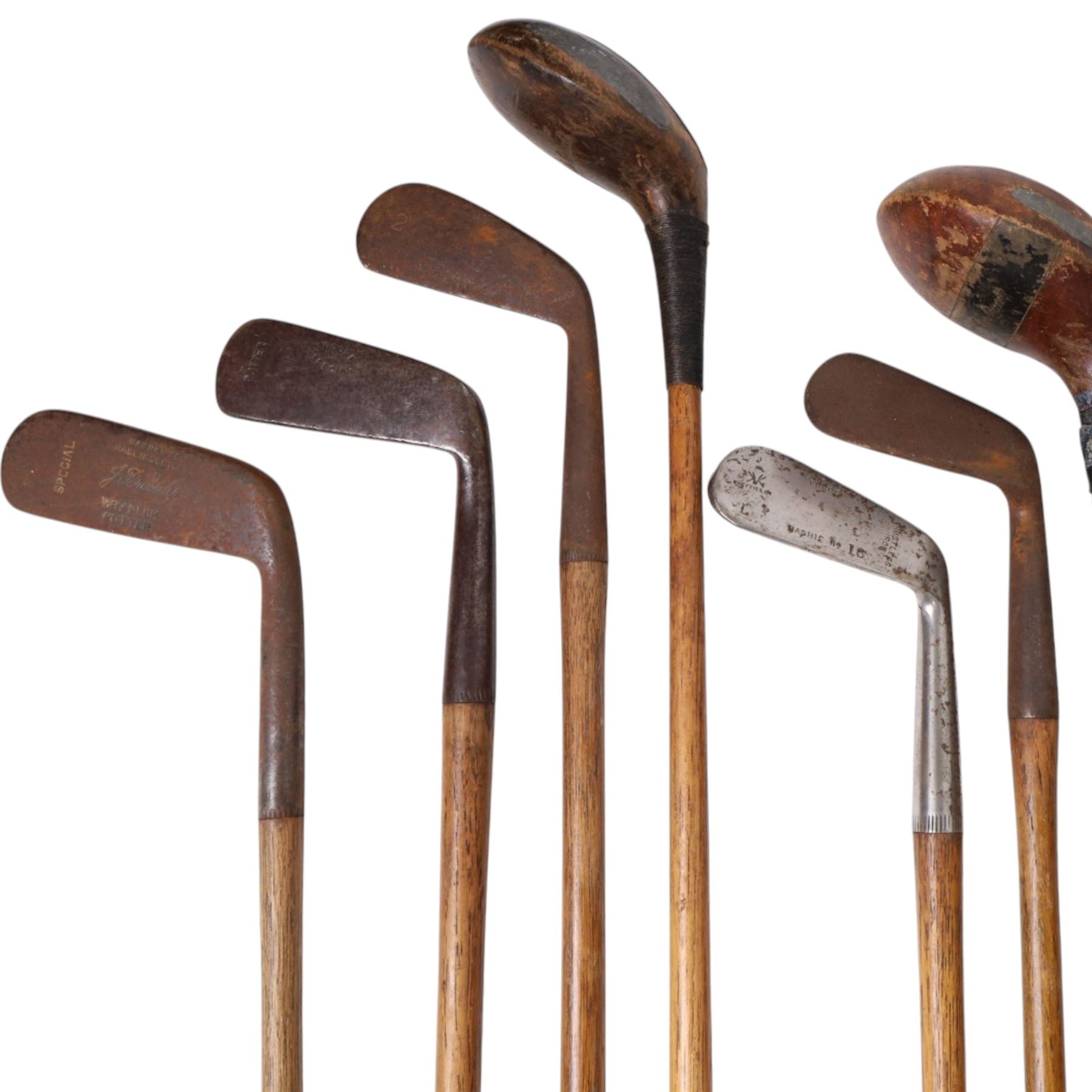 Set of eight Hickory golf clubs with a canvas golf bag