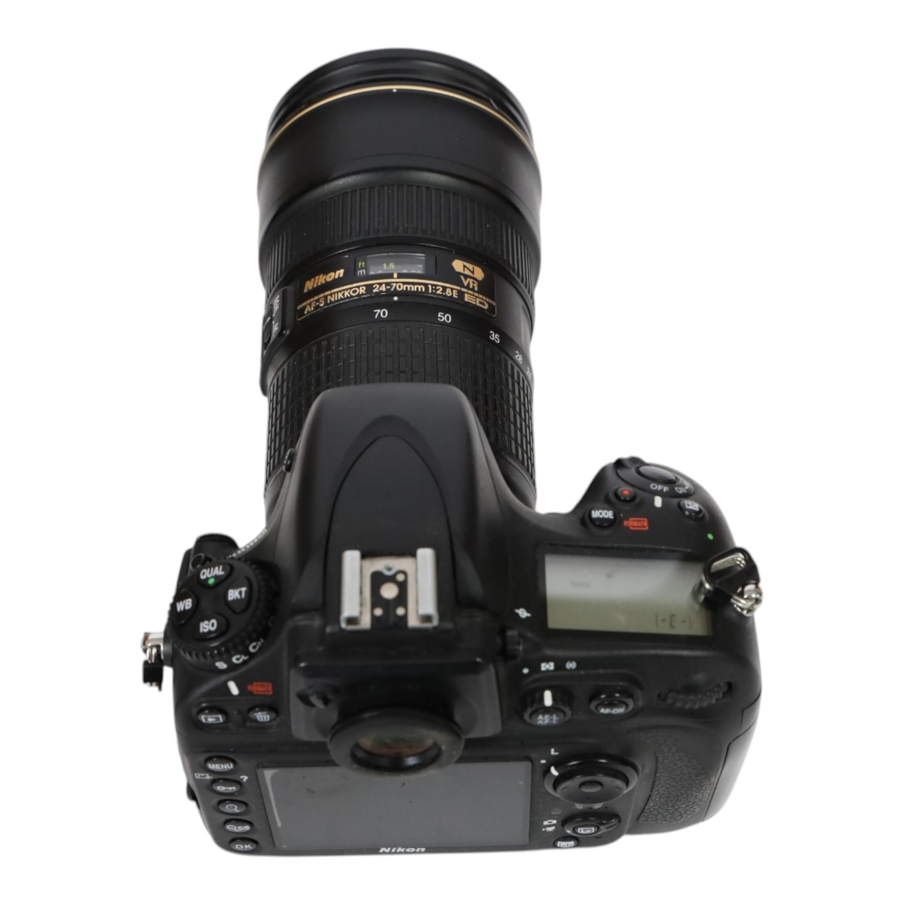 Nikon D800E camera body serial no. 6018204, with AF-S Nikon Nikkor 24-70mm 1:2.8E ED lens and battery charger, together with a Nikon AF Nikkor 50mm 1:1.8D lens