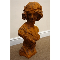  Cast iron bust of classical style lady, W36cm, H67cm  
