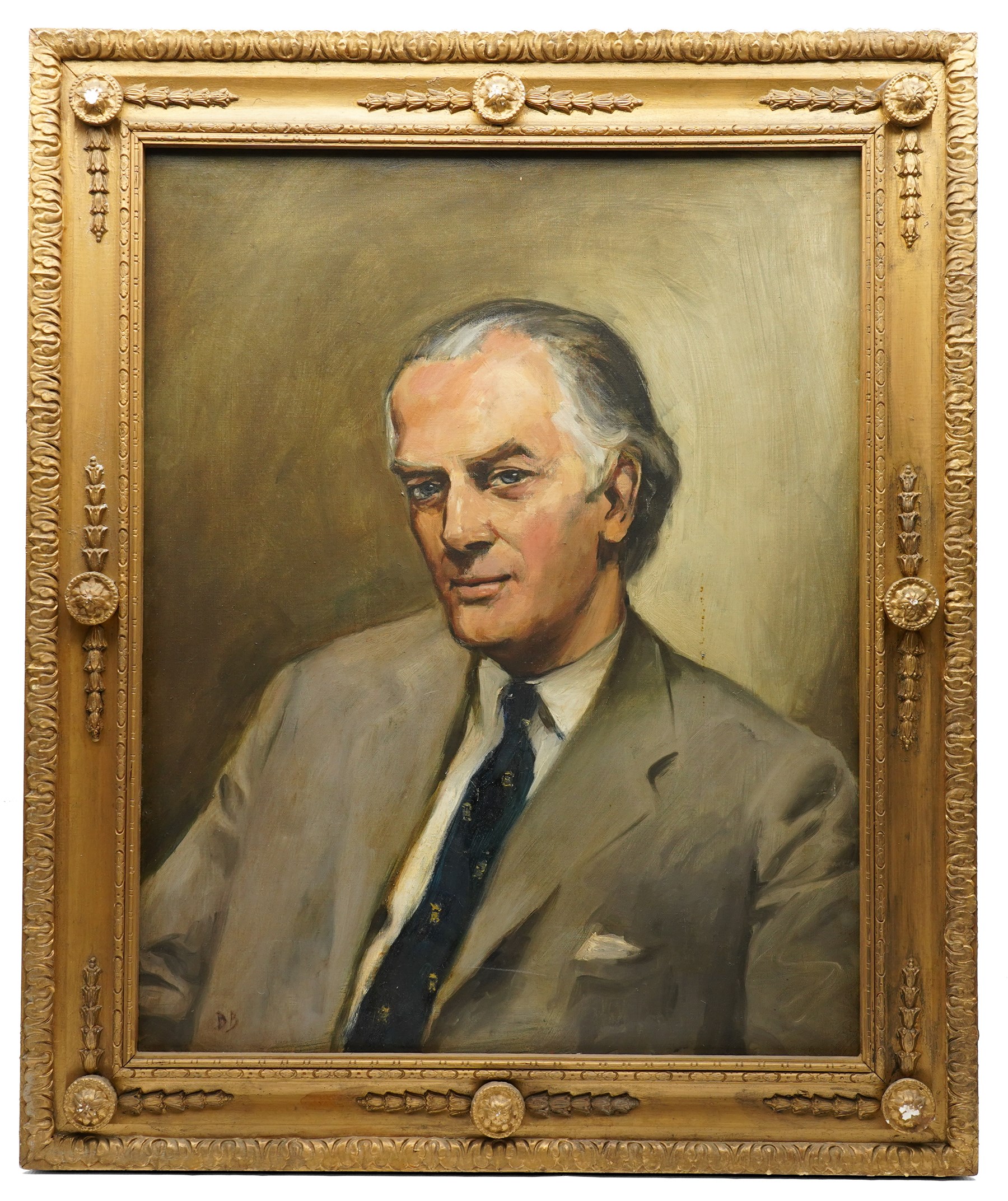 Brenda Bury (British 1932-): Members of European Parliament - 'Sir Stanley James Allen Hill' 'Sir Douglas Dodds-Parker' 'Sir William John Peel' 'Sir Brandon Meredith Rhys-Williams 2nd Baronet' 'Sir Tom Normanton' and 'John Hill MP', set of six oils on canvas signed with initials, in matching frames, 76cm x 59cm (6) Provenance: Property of a Nobleman.