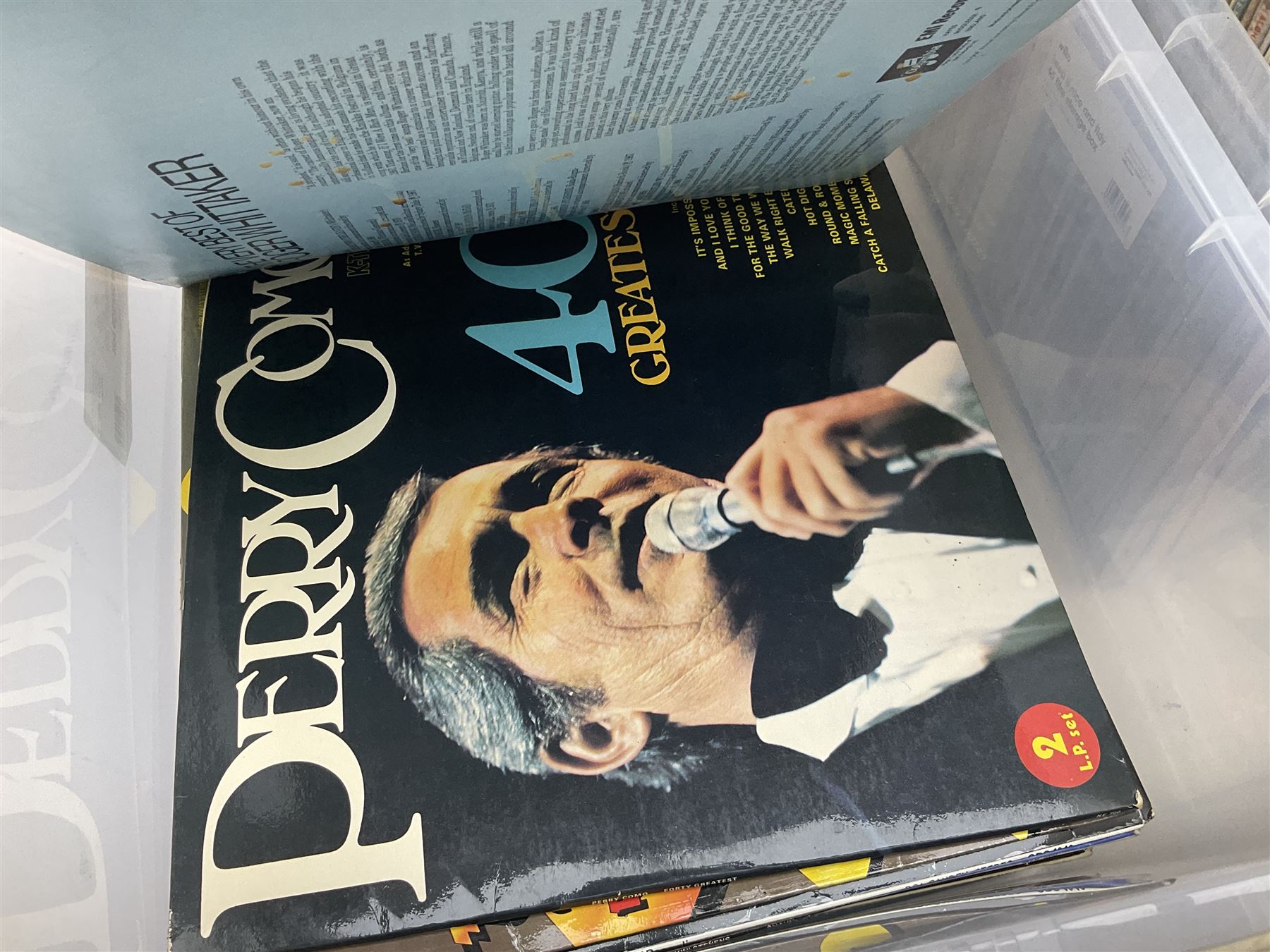 Large quantity of vinyl LPs, predominantly rock and pop, to include Elvis, Elton John, The Kinks, Deep Purple, Eurythmics, Whitney Houston, Phil Collins, Rolling Stones etc, in three boxes, together with quantity of 45 rpm records, Steepletone SRP1R-11 record player and record carry case