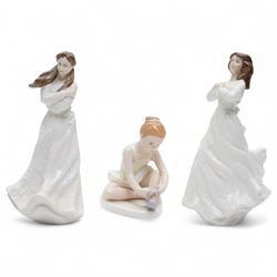 Eleven Royal Doulton figures, including Miss Demure HN1402, Ninette HN4717, Janet HN1537, Embrace HN4258 etc 