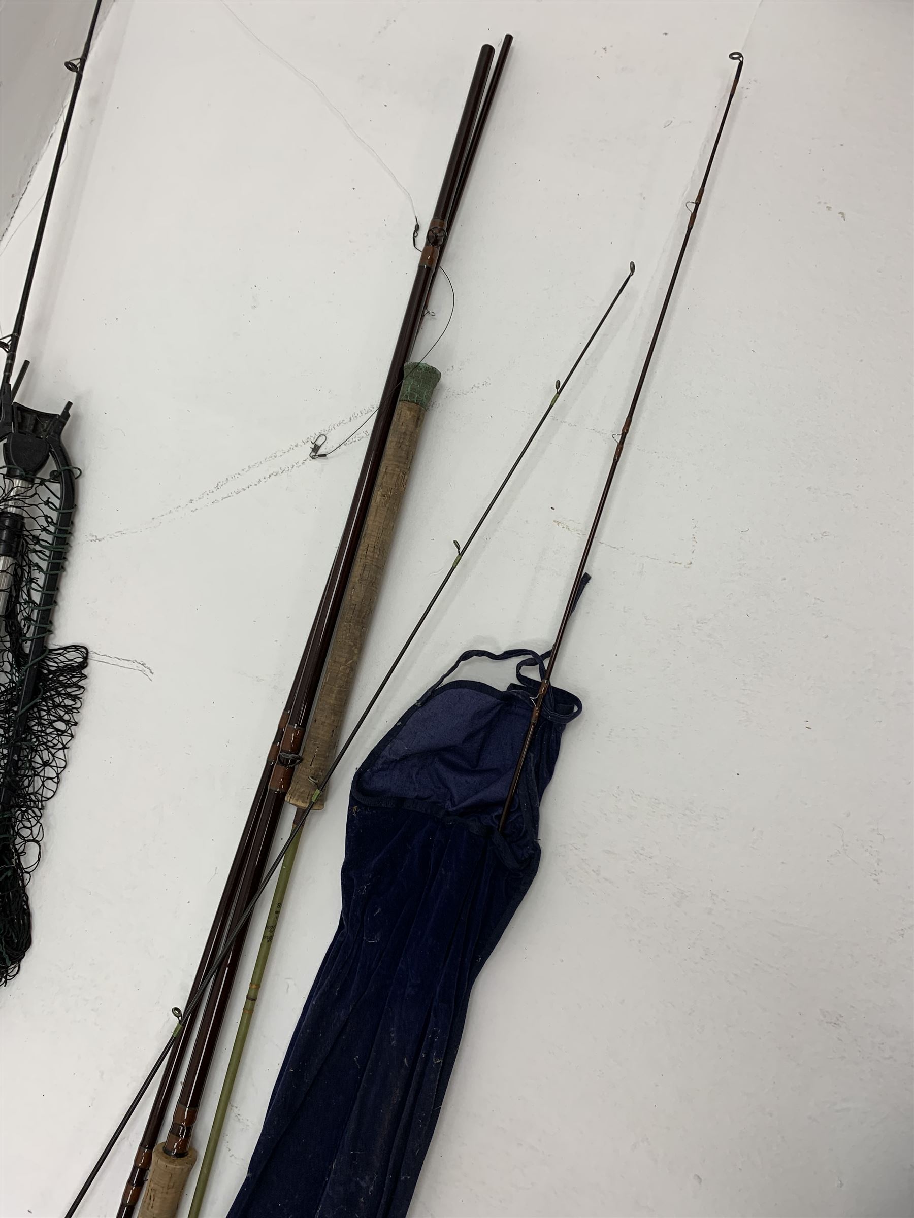 Fishing rods including 15ft IM6 carbon salmon rod  by Crawford Little (Bob Church),  fly rod with Rimfly Concept 375 reel etc, some in bags