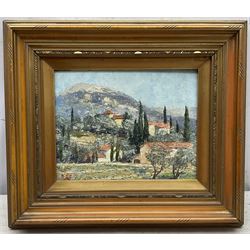 Mary Stewart Gibson (Scottish 1904-1989): View Towards Grasse, oil on board signed with initials, indistinctly titled verso 18cm x 23cm 