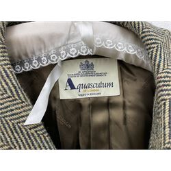 Men's Aquascutum lambs wool herringbone tweed coat with silk lining, 46 Reg, together with a further Men's Aquascutum grey wool duffle coat, with cheque lining and horn buttons, 46
