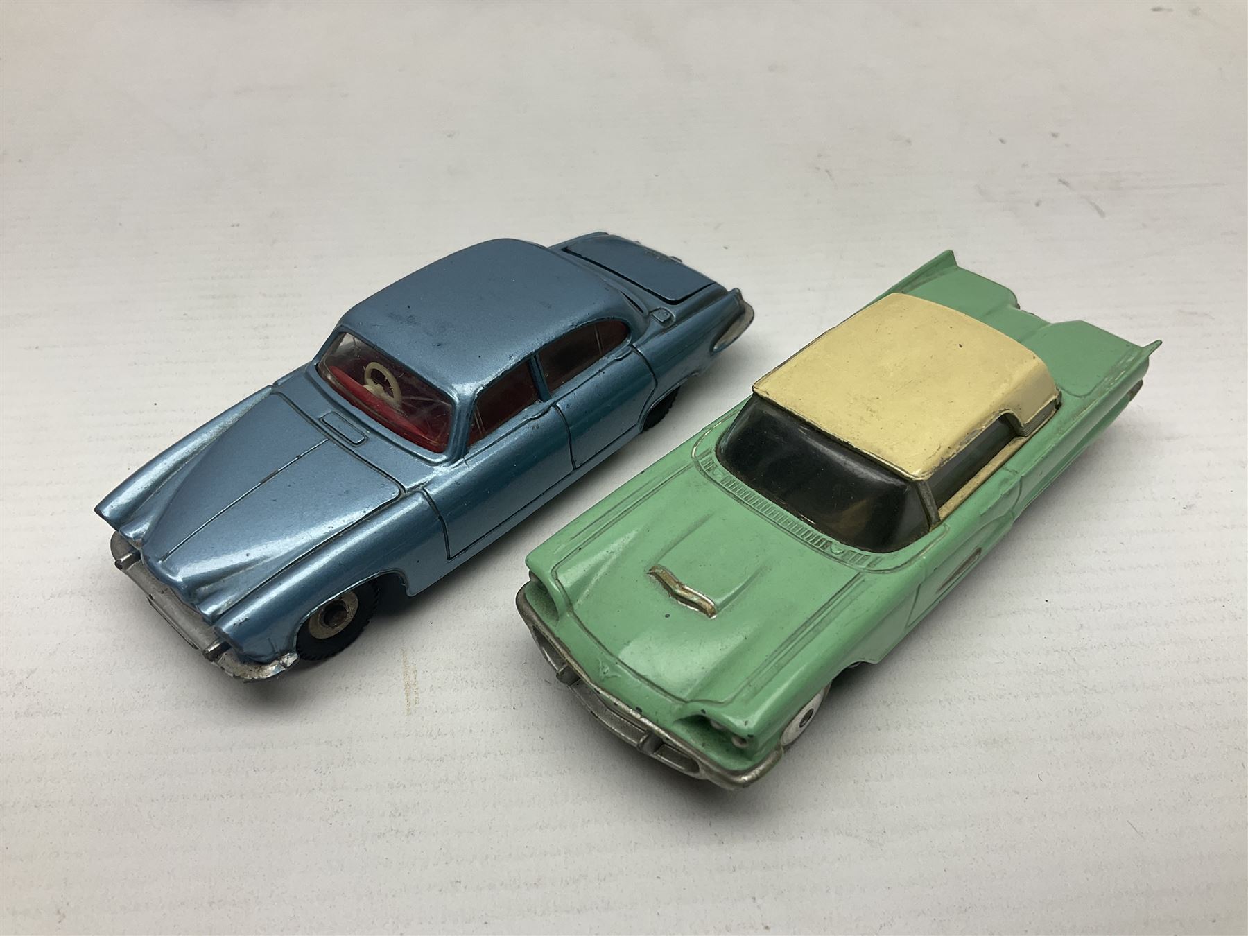 Eleven unboxed and playworn early die-cast models including Dinky Packard, Buick, two Jaguar Mark X and estate wagon, Corgi Mercedes-Benz 300S.L. Roadster, Ford Thunderbird, Citroen DS19 and Bentley Continental Sports Saloon, Spot-On Armstrong Siddeley Sapphire etc; all unboxed (11)