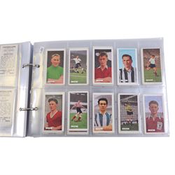 Collection of 1930s and later Football related trading and cigarette cards, including complete set of sixteen 1936 Topical Times Panel Portraits of Star Footballers, collection of further 1930s Footballer Panel Portraits, complete set of twenty-five 1955 The Wizard Famous Footballer cards, complete set of fifty Wills Association Footballers 1935, complete set of fifty Godfrey Phillips International Caps cards, etc, housed in three albums