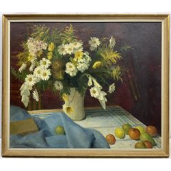 Hauff (Mid 20th century): Still Life Vase of Summer Flowers, oil on canvas signed 62cm x 75cm