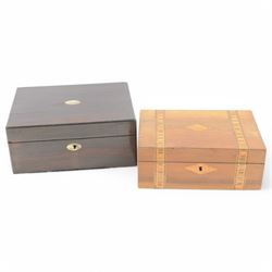 19th century walnut box, with Tunbridge style banding, together with another box 