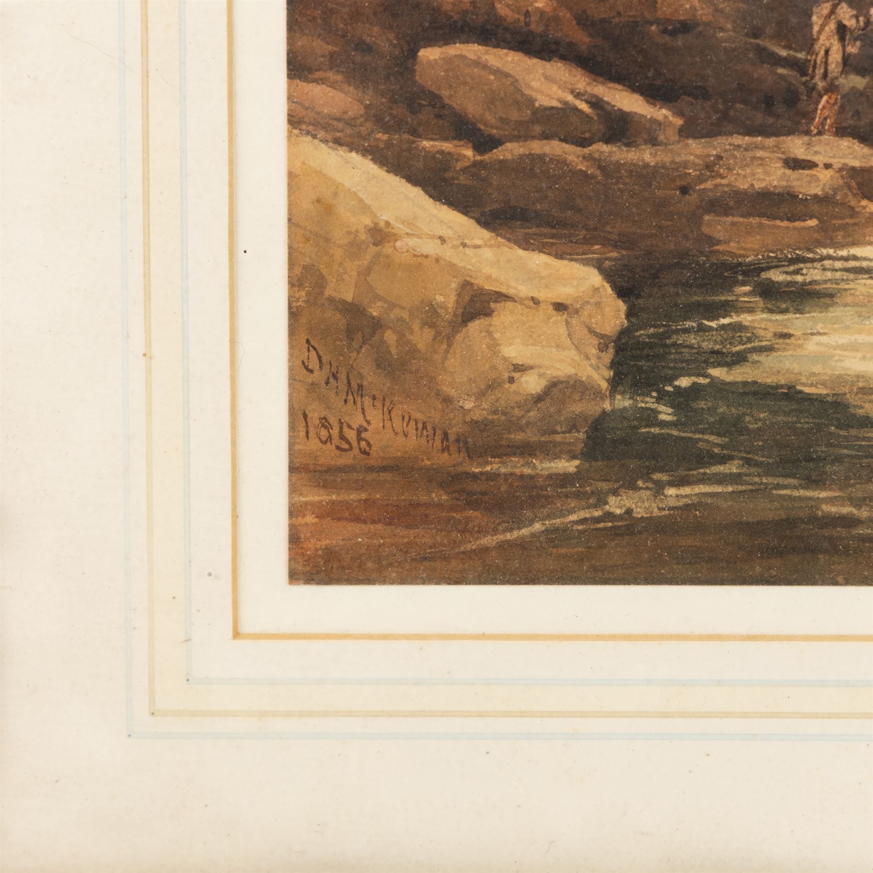David Hall McKewan (British 1816-1873): View of a River with Distant Fisherman, watercolour signed and dated 1856, 26cm x 37.5cm 