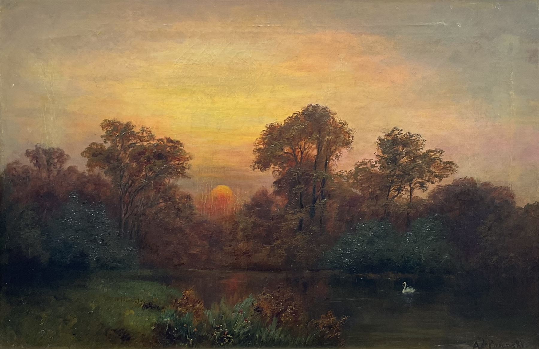 Alfred Fontville de Breanski Jnr. (British 1877-1945): 'When the Sun Goes Down', oil on canvas signed, titled verso 50cm x 75cm