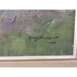 George Thompson (British late 19th century): Chickens Pecking in the Woods, oil on canvas signed and dated 1899, 60cm x 50cm