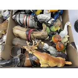 Quantity of animal figures and figure groups, to include ceramic and composite examples of dolphins, birds, Shire horses etc, in two boxes