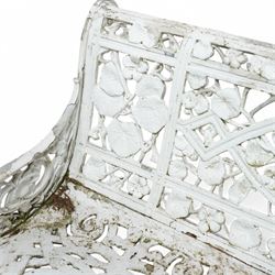 Coalbrookdale design - early 20th century cast aluminium Nasturtium pattern bench, white painted cast aluminium frame and seat, the pediment with a central female mask flanked with extending leafage, the back and seat with scrolling lattice design and interspersed Narsturtium leaves, flanked shaped arm terminals over splayed supports