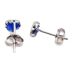  Pair of 9ct white gold blue stone, heart shaped stud earrings, stamped 9K  