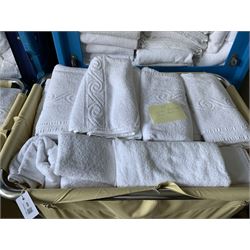170 regular bath towels, 180 towels, 33 packs of regular towels, with two linen trolleys- LOT SUBJECT TO VAT ON THE HAMMER PRICE - To be collected by appointment from The Ambassador Hotel, 36-38 Esplanade, Scarborough YO11 2AY. ALL GOODS MUST BE REMOVED BY WEDNESDAY 15TH JUNE.