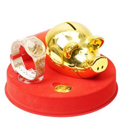 Swatch 2007 Year of the Pig watch set, in presentation box with gilded piggy bank and token