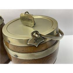 Five early 20th century biscuit barrels with silver-plated mounts, one made from Mahogany from HMS Hindustan