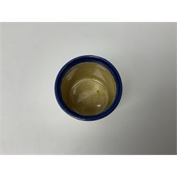 Clarice Cliff Fantasque for Wilkinson Pottery preserve pot, circa 1928, of drum form decorated in Sunray Leaves pattern, H8cm