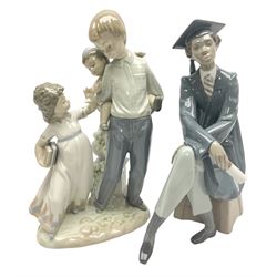 Two Lladro figures, comprising Only The Beginning, no 5547 and Back To School, no 5702, both with original boxes, largest example H25cm