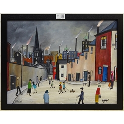 Rachael Taylor (Northern British Contemporary): Industrial Town Scene, oil on board signed 34cm x 45cm

