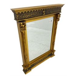 Regency design pier mirror, gilt frame with fluted columns, bevelled glass plate
