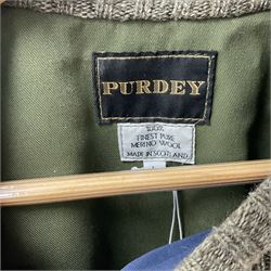 Purdey 100% Merino wool shooting jumper with waterproof lining and suede leather left shoulder pad and arm pads, size L