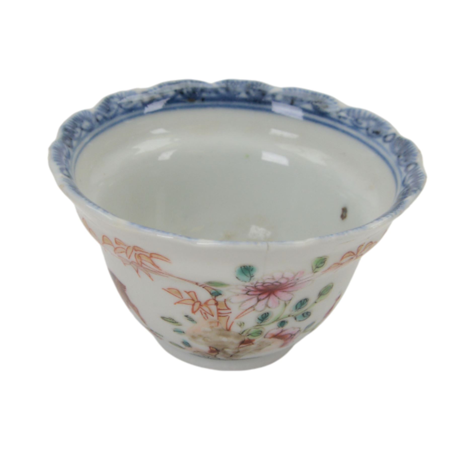 18th century and later Chinese tea bowls, including polychrome example decorated with a deer amongst flowering foliage, another with internal decoration of a figure, the exterior with panels of flowers amongst a gilt ground etc  