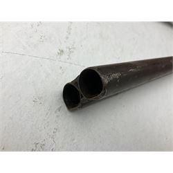 WW1 Lee Enfield SMLE .303 bolt action rifle with 63.5cm barrel and magazine; No.20934; L112cm overall; home deactivated by welding down bolt and end of barrel so requires re-deactivation to modern standards; and 19th century 12-bore double barrel hammer shotgun with 65cm cut-down barrels, non-rebounding hammers and under-lever opening, the lock-plate indistinctly inscribed G.T. Bartrant(?) L75cm overall; home deactivated by welding both barrels closed at breech so requires re-deactivation to modern standards (2) RFD ONLY 