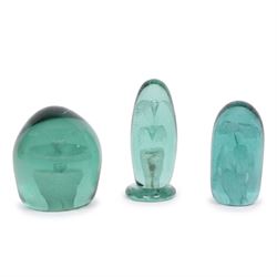 Three Victorian glass dump paperweights with floral inclusions, tallest H20cm