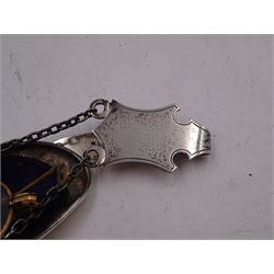 Victorian silver hip flask, of oval form, with engraved foliate and scroll decoration, and monogrammed shield shaped cartouche to centre, with plain collar and cap, H11cm, hallmarked Chester 1899, maker's mark worn and indistinct, together with an Edwardian silver glasses case, of oval form, with engraved foliate and scroll decoration, and monogrammed circular shaped cartouche to centre, with opening to top, revealing velvet lined interior, with silver shield clip, H17.5cm hallmarked to case and clip Sanders & Hill,  Birmingham 1908, with a pair of gold plated glasses 