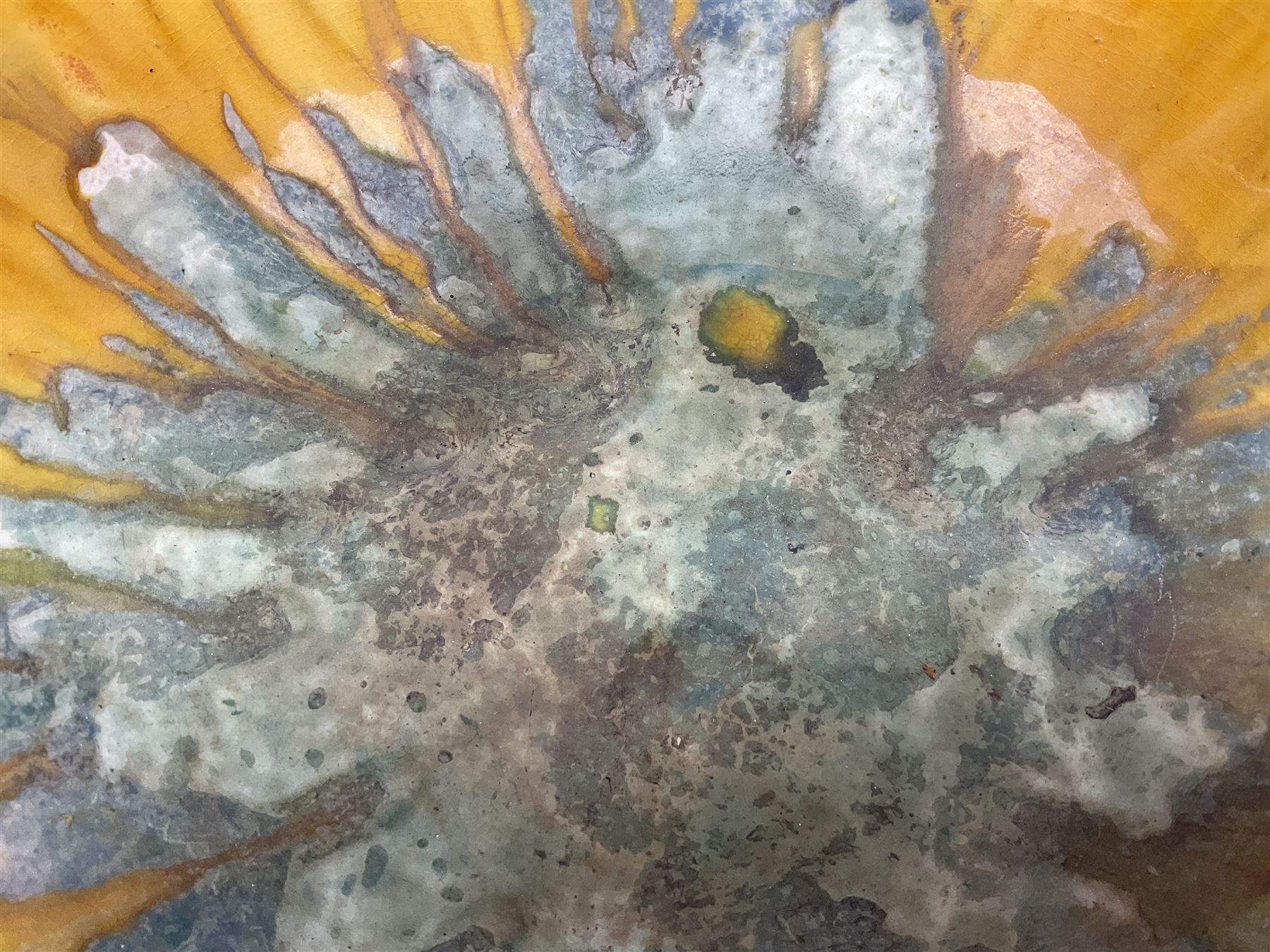 Crown Ducal bowl with orange and teal drip glaze decoration, D25cm H10cm