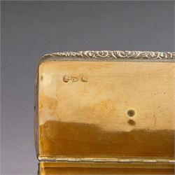 William IV silver snuff box, of rectangular form with rounded corners and embossed lip, the hinged cover with engine turned decoration and vacant cartouche, hallmarked Joseph Willmore, Birmingham 1830, H2cm, W7cm