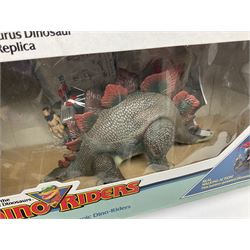 Dino-Riders 1980s by Tyco Action-GT, Stegosaurus with Tark and Vega Heroic Dino-Riders; Triceratops with Hammerhead and Sidewinder Evil Rulon Warriors; and Struthiomimus with Nimbus Heroic Dino-Rider; all boxed; two Action Figures, re-bagged on original card backing; and two VHS video tapes (6)