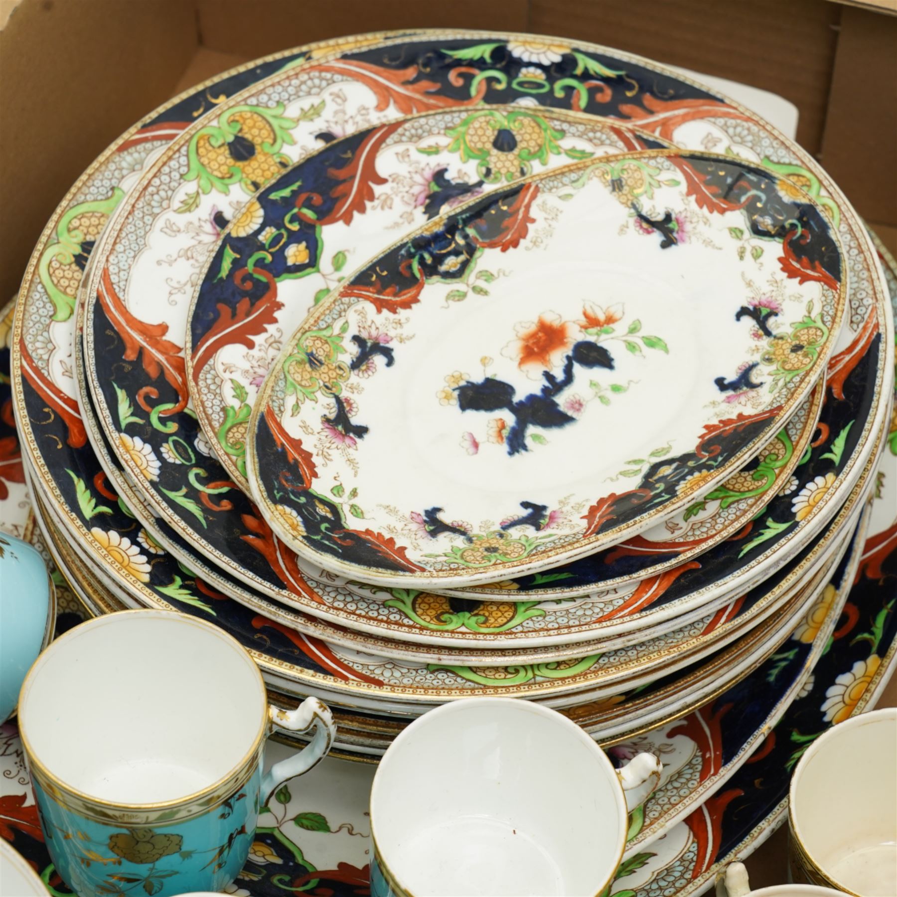 Victorian turquoise ground part tea set, part Doulton Matsumai pattern dinner service and other dinner ware